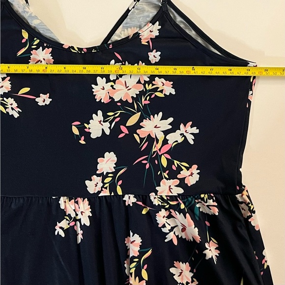 Styleworld V-Neck Navy Blue and Floral Spaghetti Strap Swing Dress - Size XXL - Picture 7 of 12